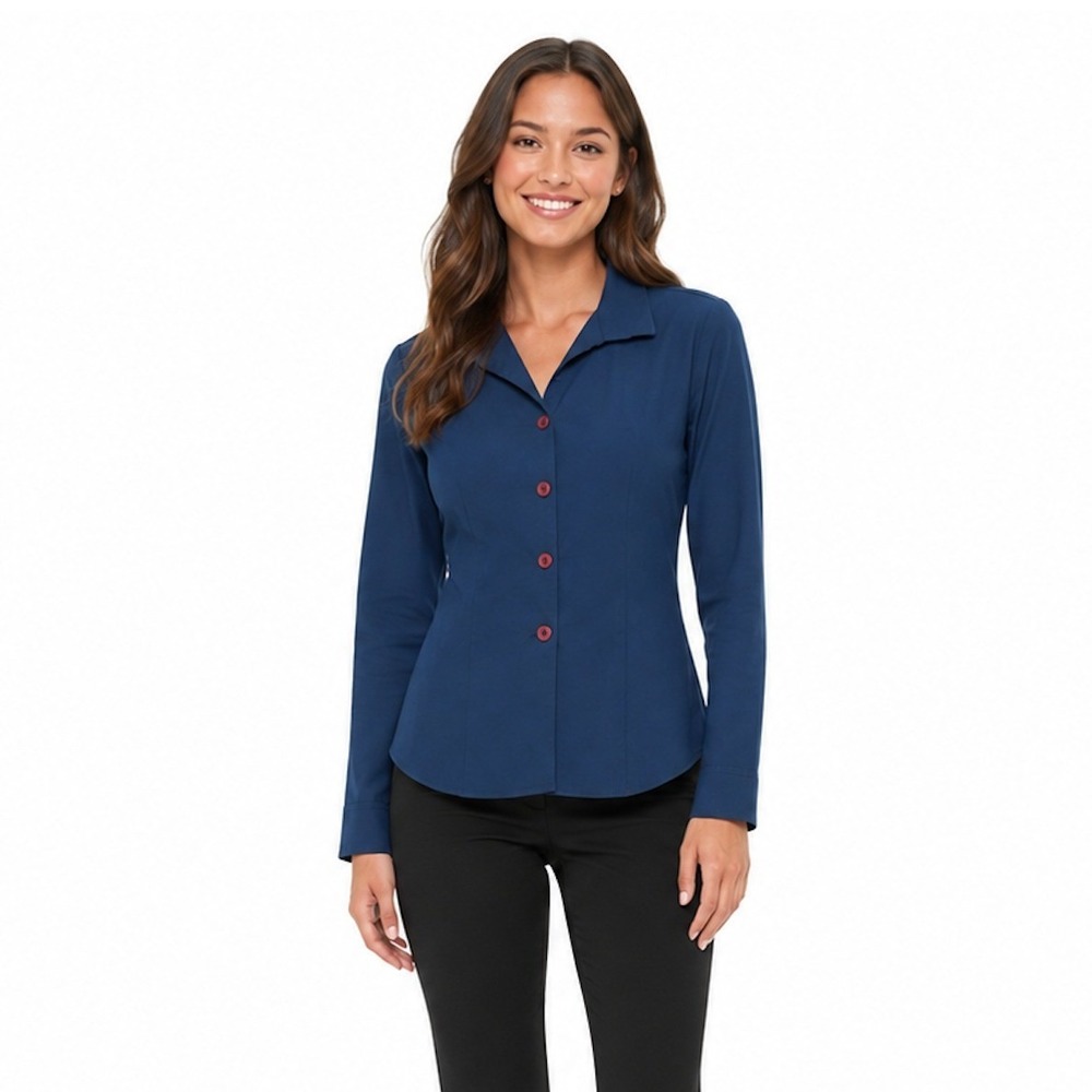 Celine Vintage Blue Long Sleeve Button Down Tailored Blouse Shirt SMALL